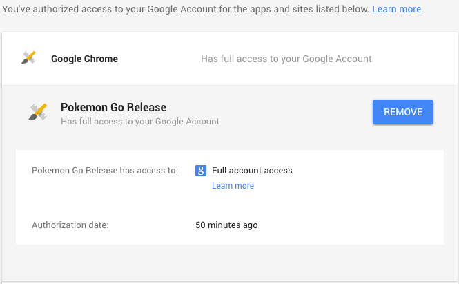 Pokemon go has full access to your Google account